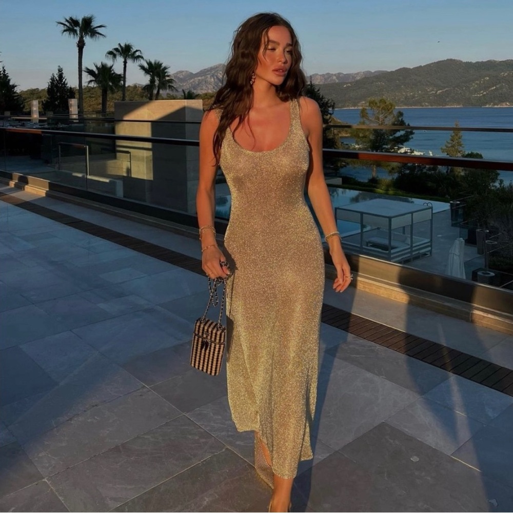 Zara Gold Metallic Midi Dress